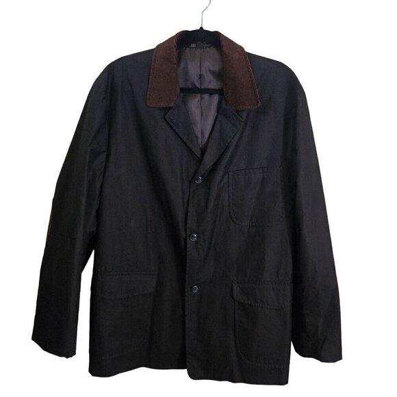 Kroon Black Brown Corduroy Collar Elbow Patches Chore Jacket Size L - Picture 1 of 7